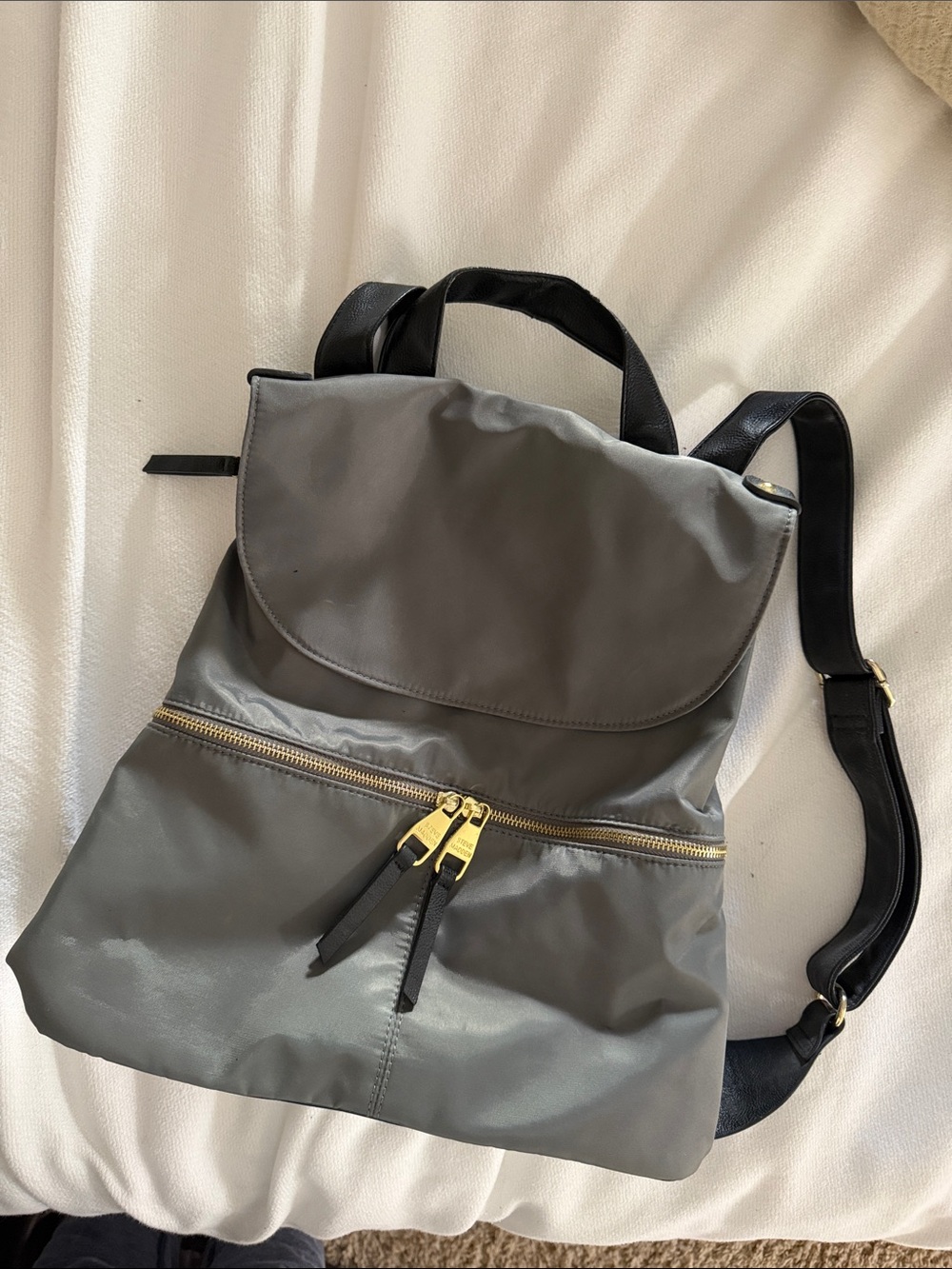 Steve Madden Gray Backpack with Gold Zipper Pulls